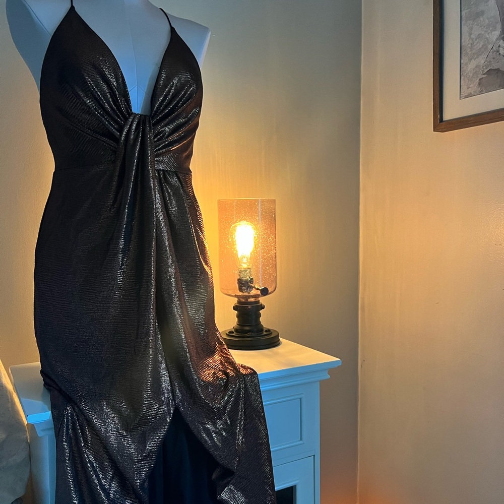 Elegant Metallic Halter Dress